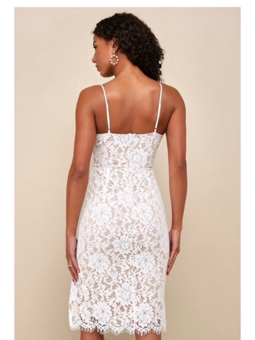 LULUS White Lace Side Slit Knee Length Dress Size Medium - Picture 5 of 9